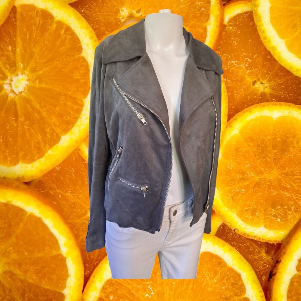 Vici Faux Suede Gray Full Zip Motorcycle Jacket Size‎ Small